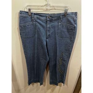 Sag Harbor Jeans Womens 14 Blue Capri Straight Mid Rise Embroidered Denim Boho